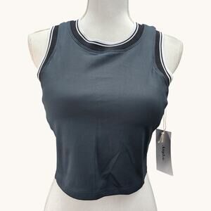 NWT AugIris Crop Top Sports Bra Black Medium Padded Athleisure Long Line NEW